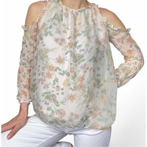 - Giusy made in Italy cold shoulder silk floral top L